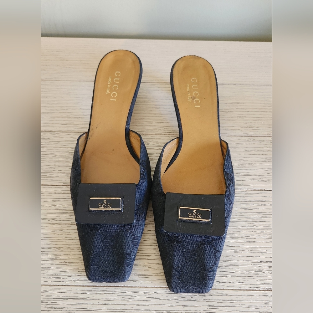 Vintage Gucci Square Toe Kitten Heel Mule Size 9